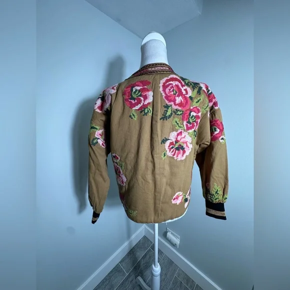 Anthropologie Floral Embroidered Boho Bomber Jacket Size XS - Picture 8 of 15